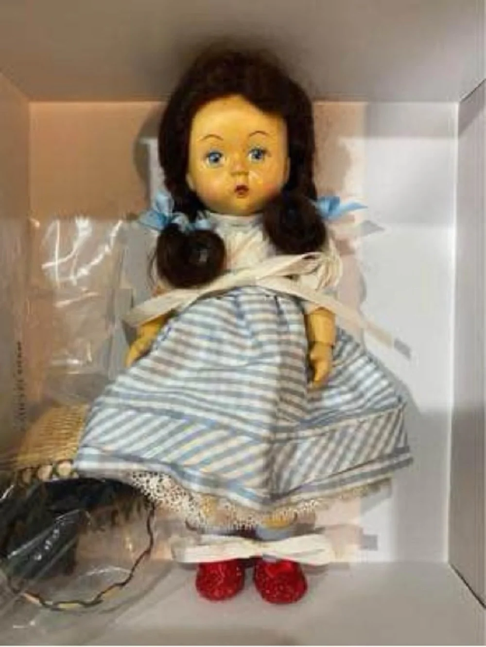 WOODEN Madame Alexander WENDYKIN Dorothy 8” Doll in Blue-White Blue Dres
